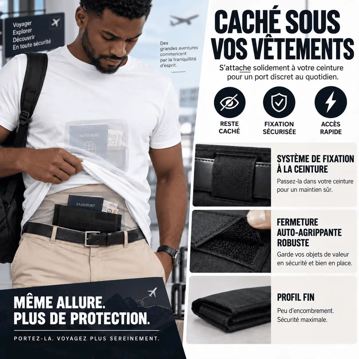 Pochette Anti-Vol Invisible de Voyage – Passeport, Argent & Cartes