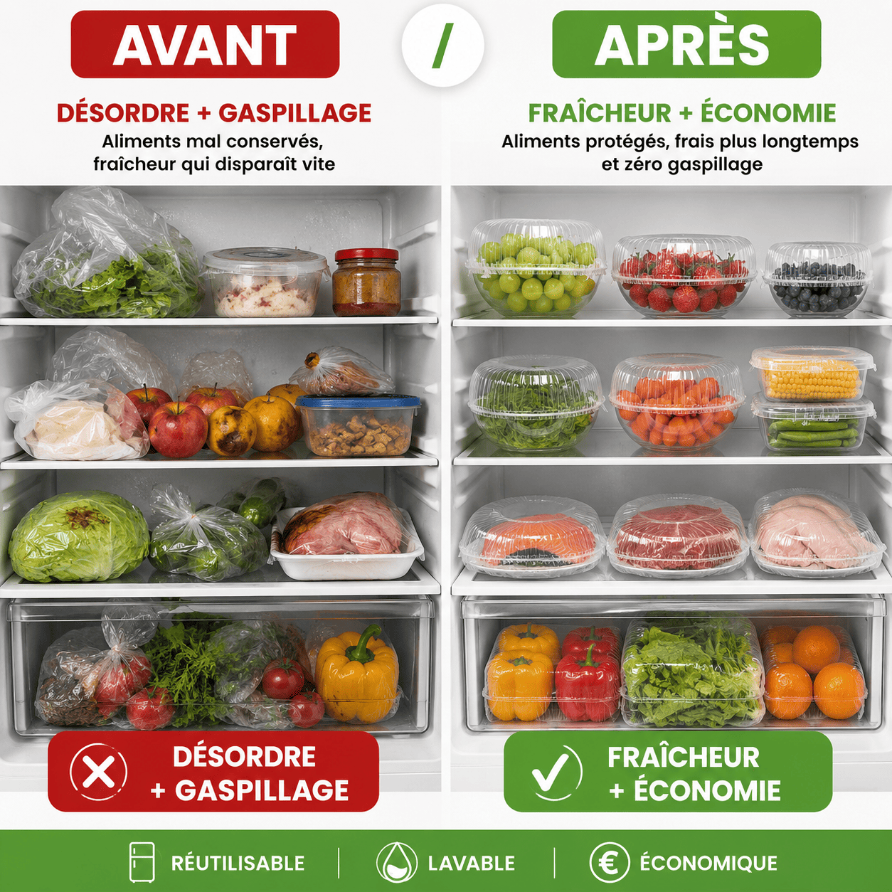 Sacs de Conservation Alimentaire Réutilisables – Gardez vos aliments frais plus longtemps