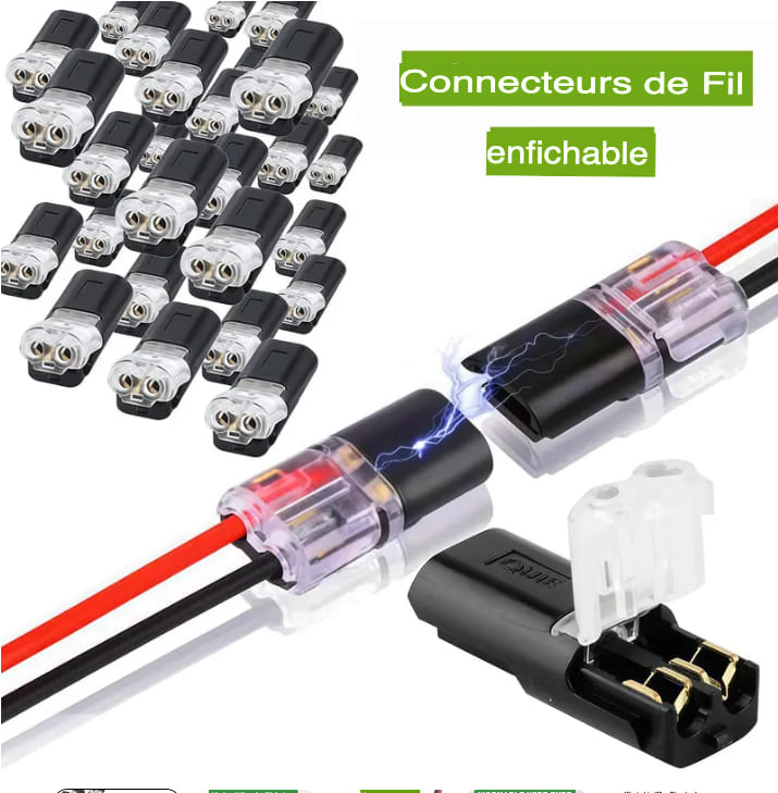 🔌Connecteur ENFICHABLE À 2 FILSAVEC CLIP DE VERROUILLAGE