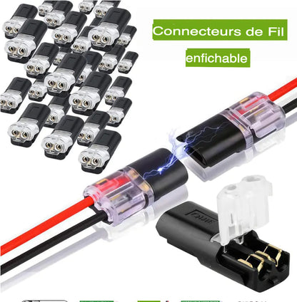 🔌Connecteur ENFICHABLE À 2 FILSAVEC CLIP DE VERROUILLAGE
