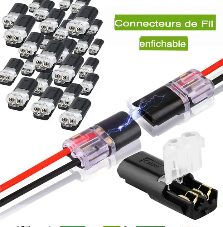 🔌 Connecteur Enfichable 2 Fils avec Clip de Verrouillage — Lot de 50