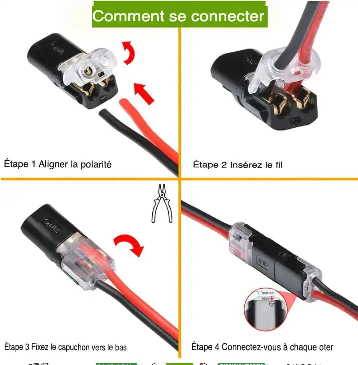 🔌 Connecteur Enfichable 2 Fils avec Clip de Verrouillage — Lot de 50