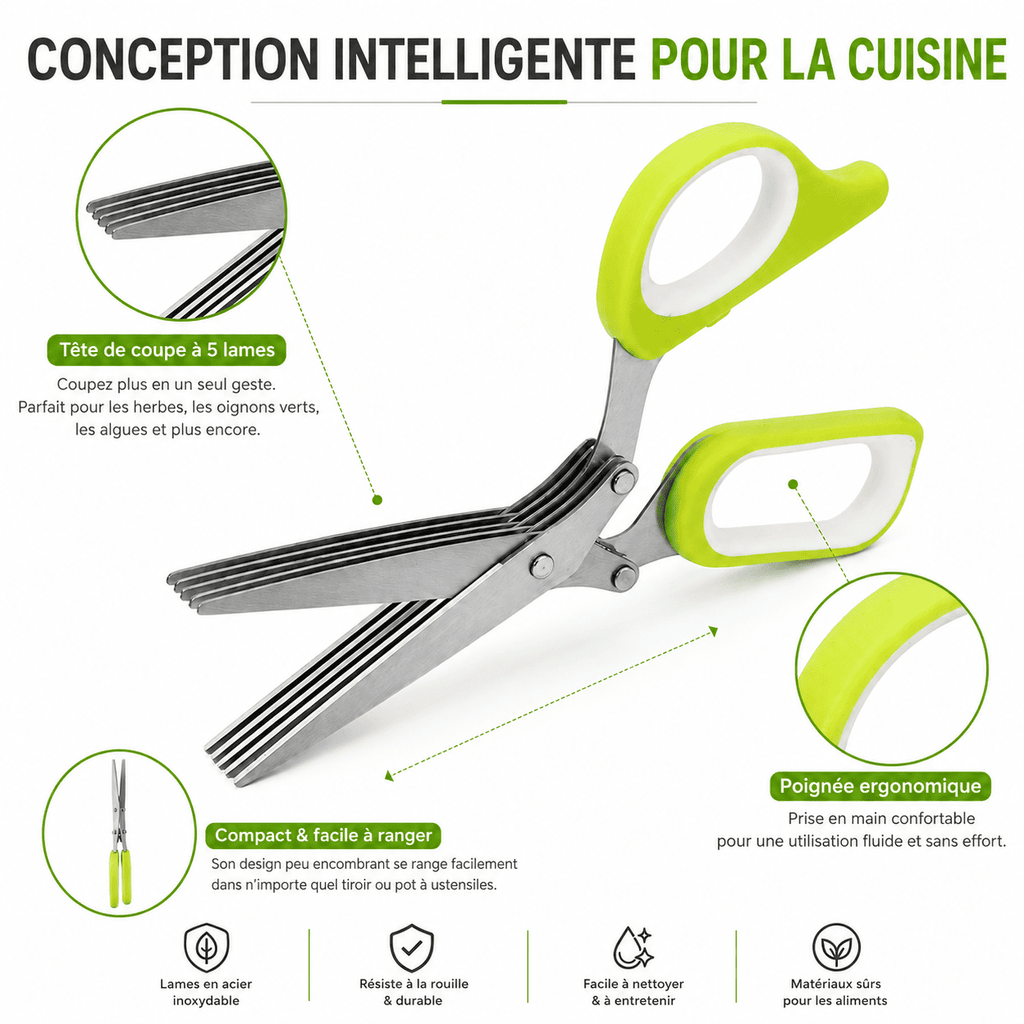 Ciseaux Coupe-Herbes 5 Lames – Découpe Rapide & Uniforme