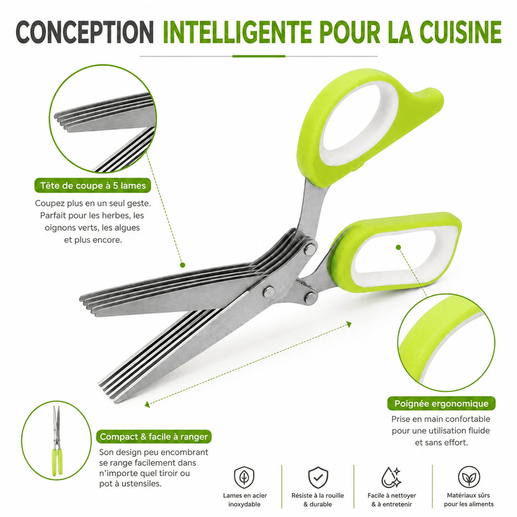 Ciseaux Coupe-Herbes 5 Lames – Découpe Rapide & Uniforme