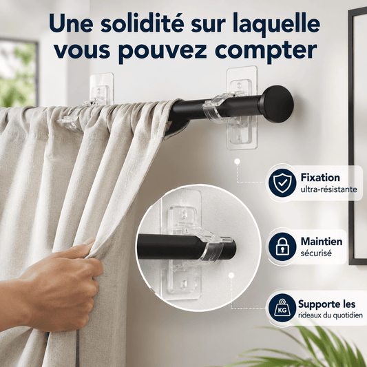 Supports de Tringle Ultra-Résistants Sans Perçage — Installez Vos Rideaux Sans Menuisier