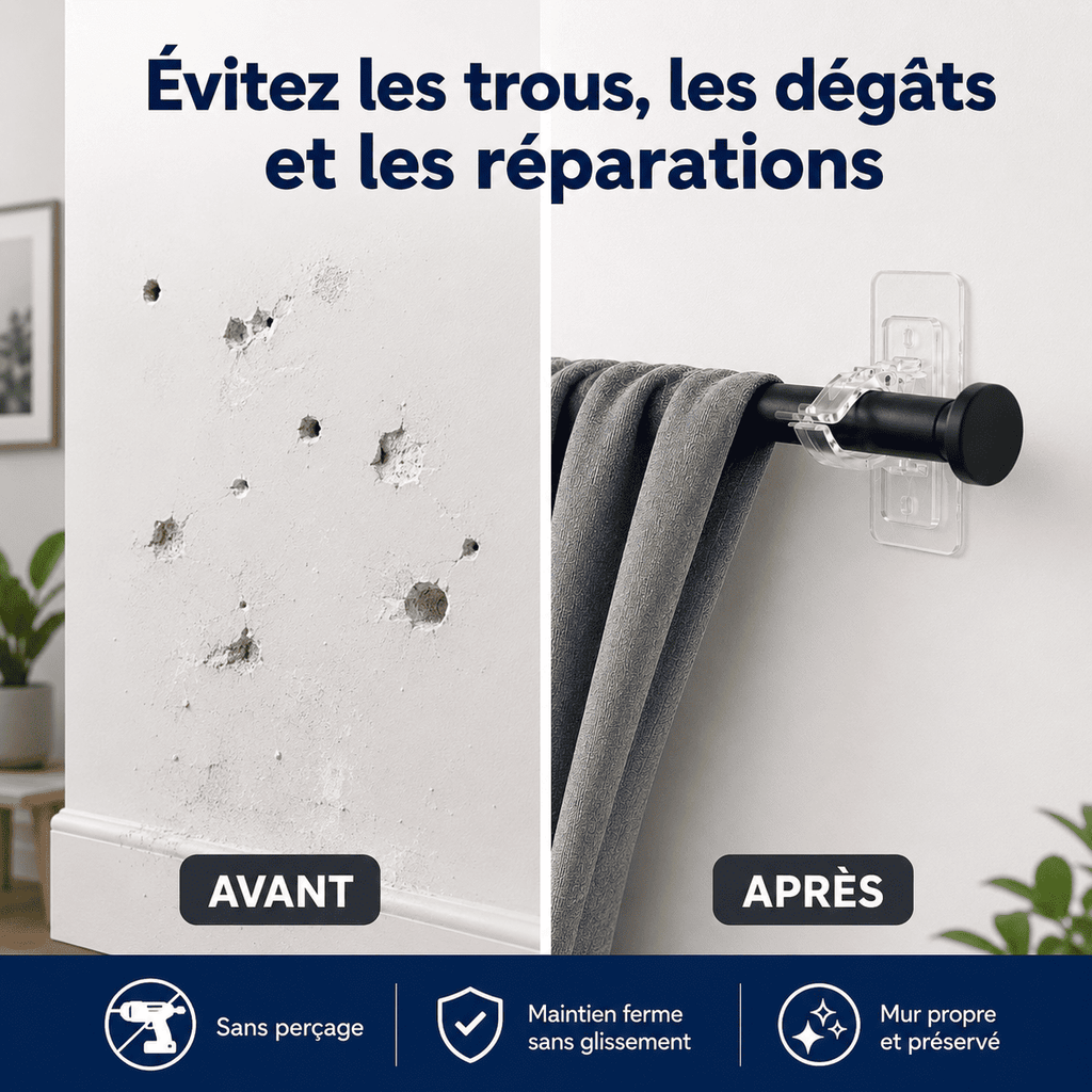 Supports de Tringle Ultra-Résistants Sans Perçage  Installez Vos Rideaux Sans Menuisier CAMEROUN