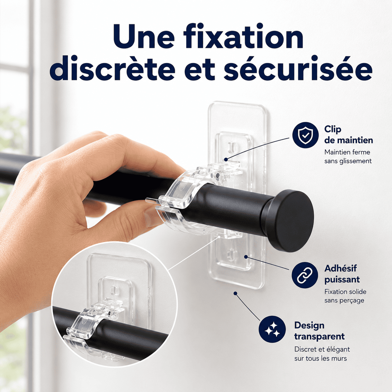 Supports de Tringle Ultra-Résistants Sans Perçage — Installez Vos Rideaux Sans Menuisier