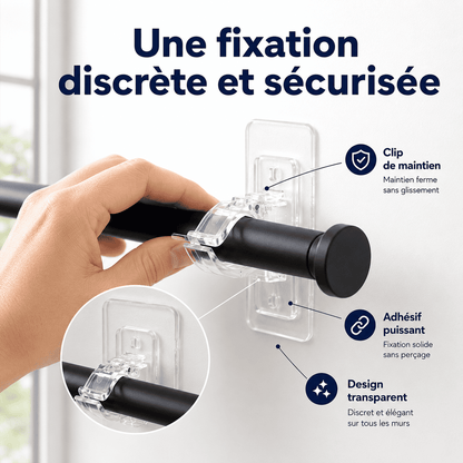 Supports de Tringle Ultra-Résistants Sans Perçage — Installez Vos Rideaux Sans Menuisier