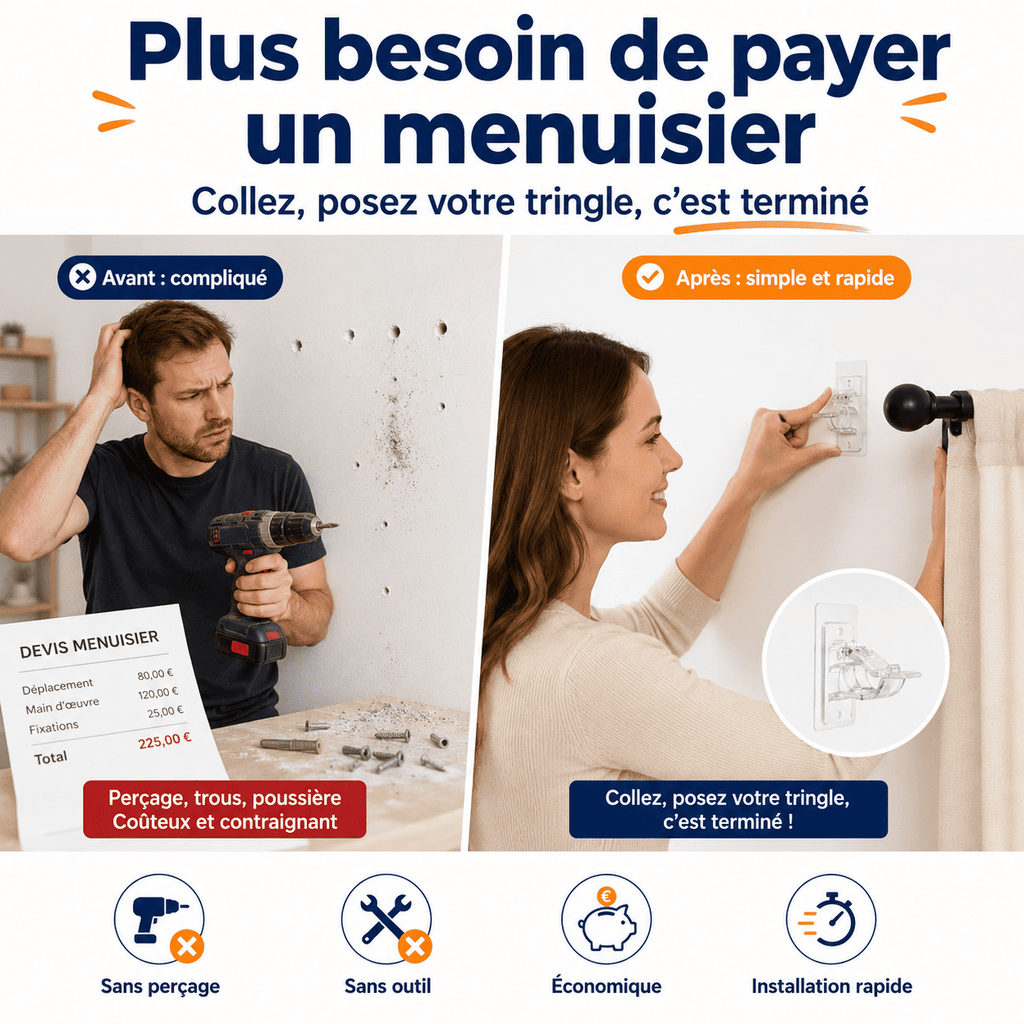 Supports de Tringle Ultra-Résistants Sans Perçage  Installez Vos Rideaux Sans Menuisier CAMEROUN
