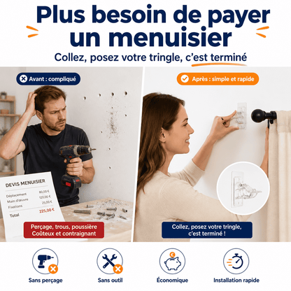 Supports de Tringle Ultra-Résistants Sans Perçage — Installez Vos Rideaux Sans Menuisier