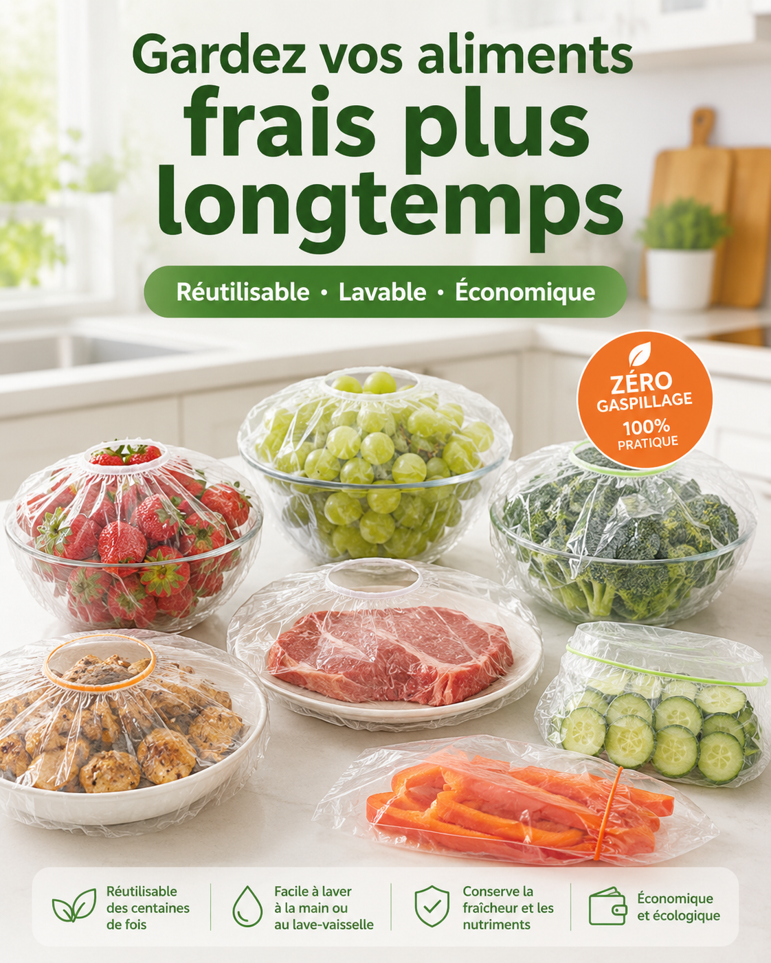 Sacs de Conservation Alimentaire Réutilisables – Gardez vos aliments frais plus longtemps