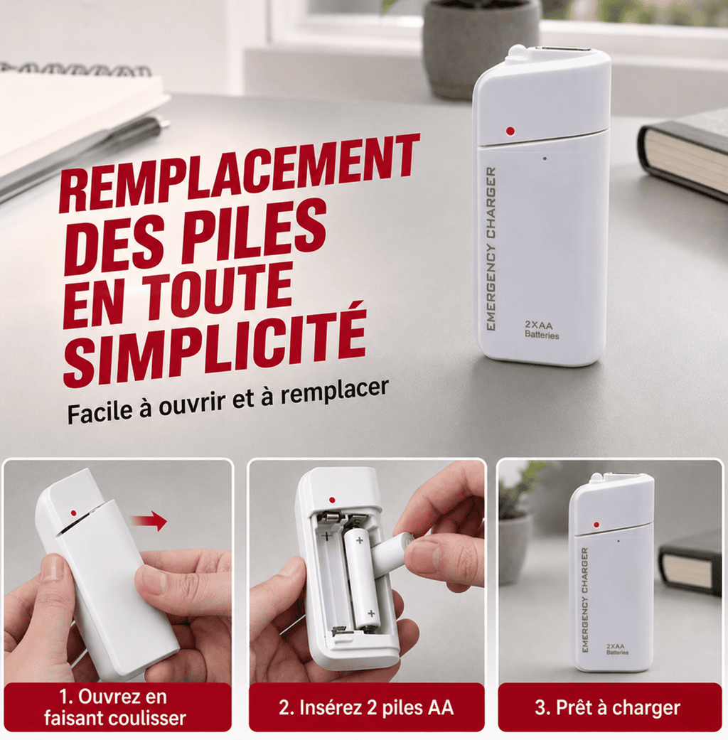 Chargeur SOS à piles AA — ton téléphone se rallume, même sans courant