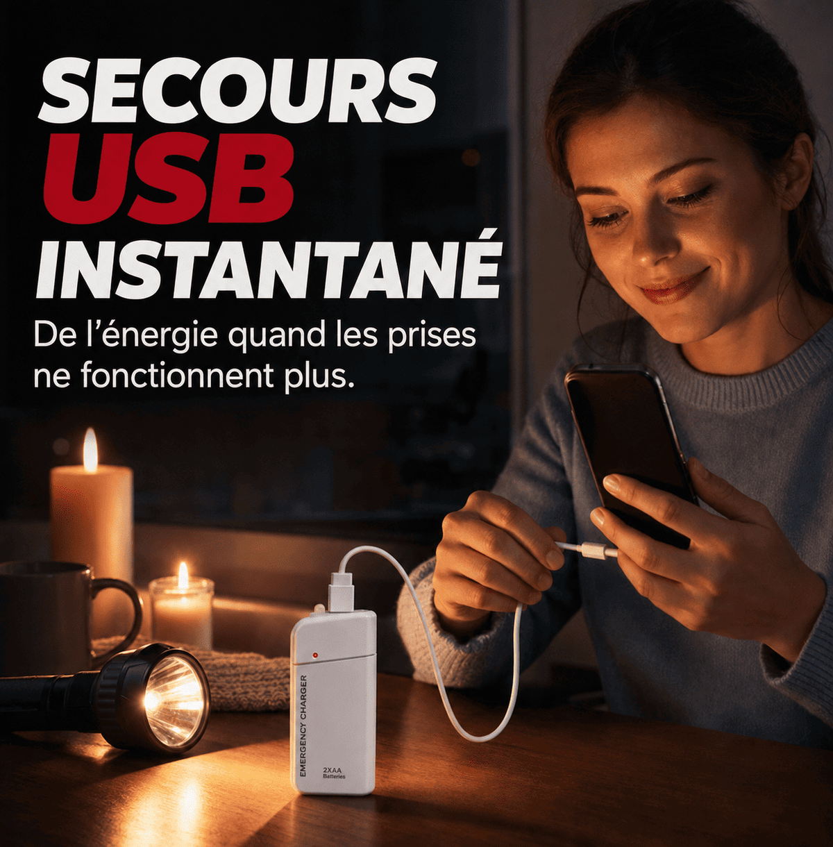 Chargeur SOS à piles AA — ton téléphone se rallume, même sans courant