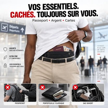 Pochette Anti-Vol Invisible de Voyage – Passeport, Argent & Cartes