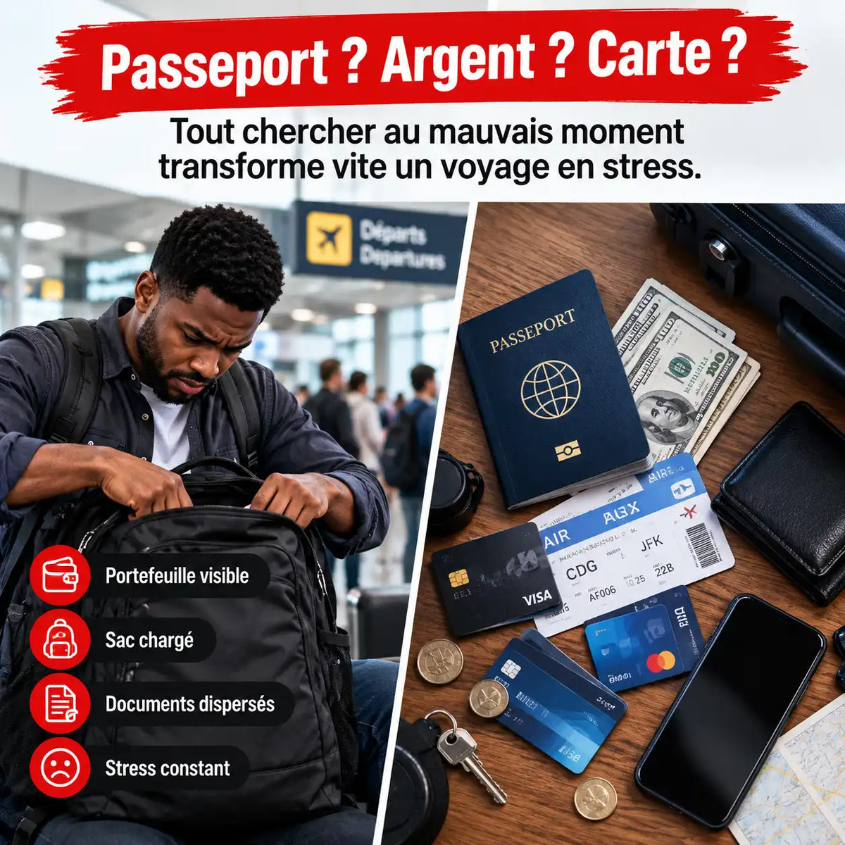 Pochette Anti-Vol Invisible de Voyage – Passeport, Argent & Cartes
