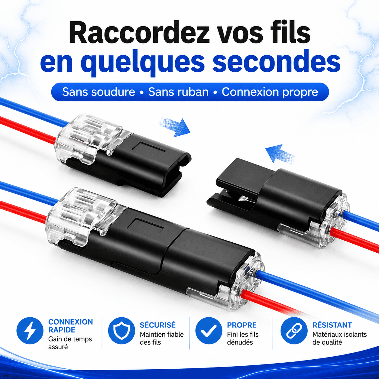 🔌Connecteur ENFICHABLE À 2 FILSAVEC CLIP DE VERROUILLAGE