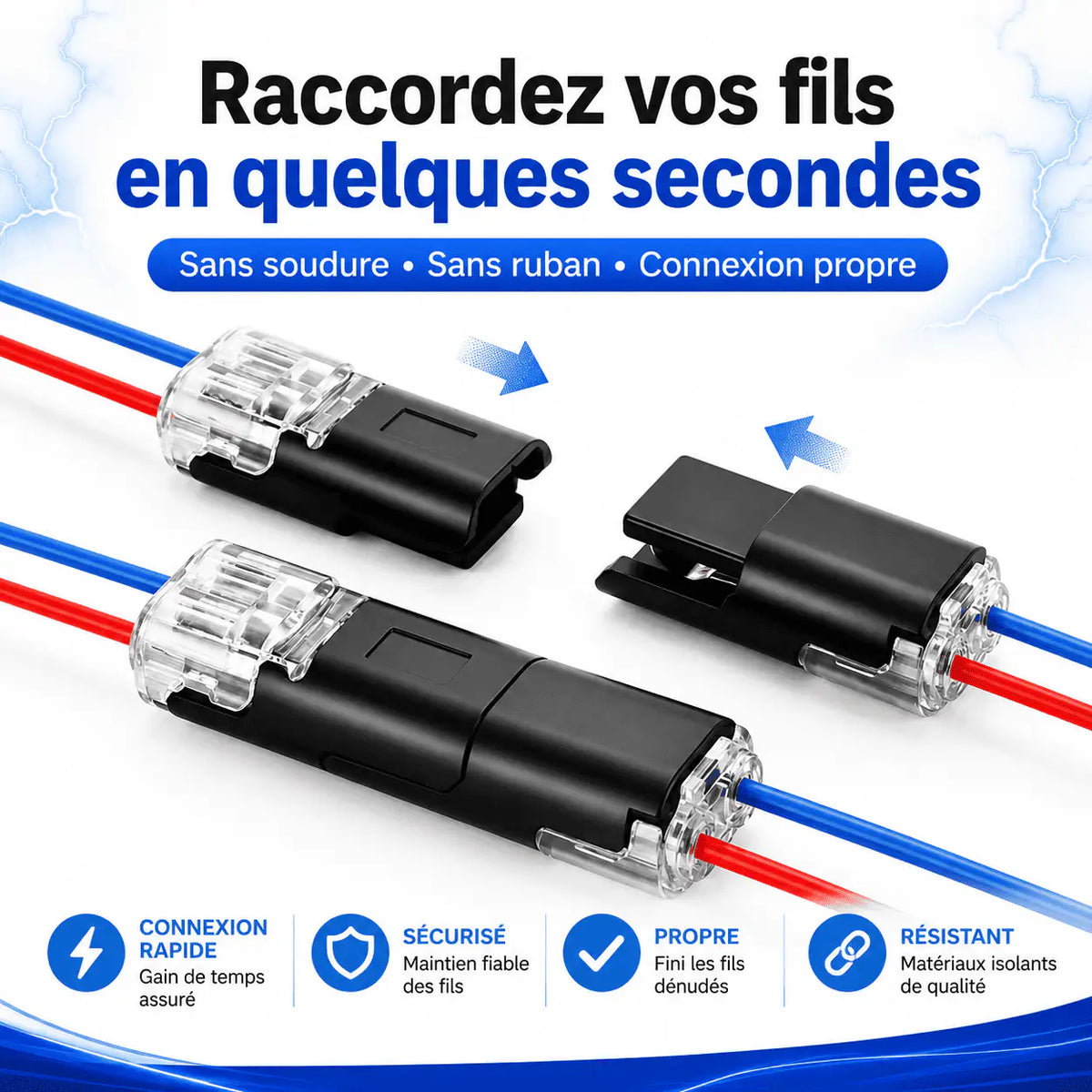 🔌 Connecteur Enfichable 2 Fils avec Clip de Verrouillage — Lot de 50