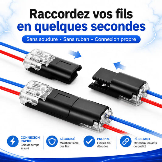 🔌 Connecteur Enfichable 2 Fils avec Clip de Verrouillage — Lot de 50