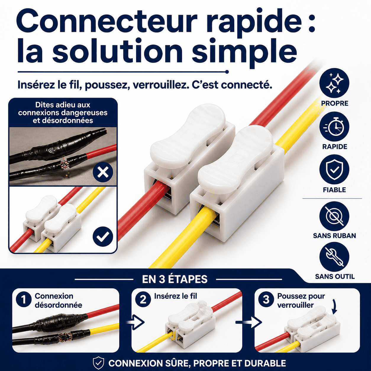 ⚡Connecteur de Câble à Poussoir Rapide