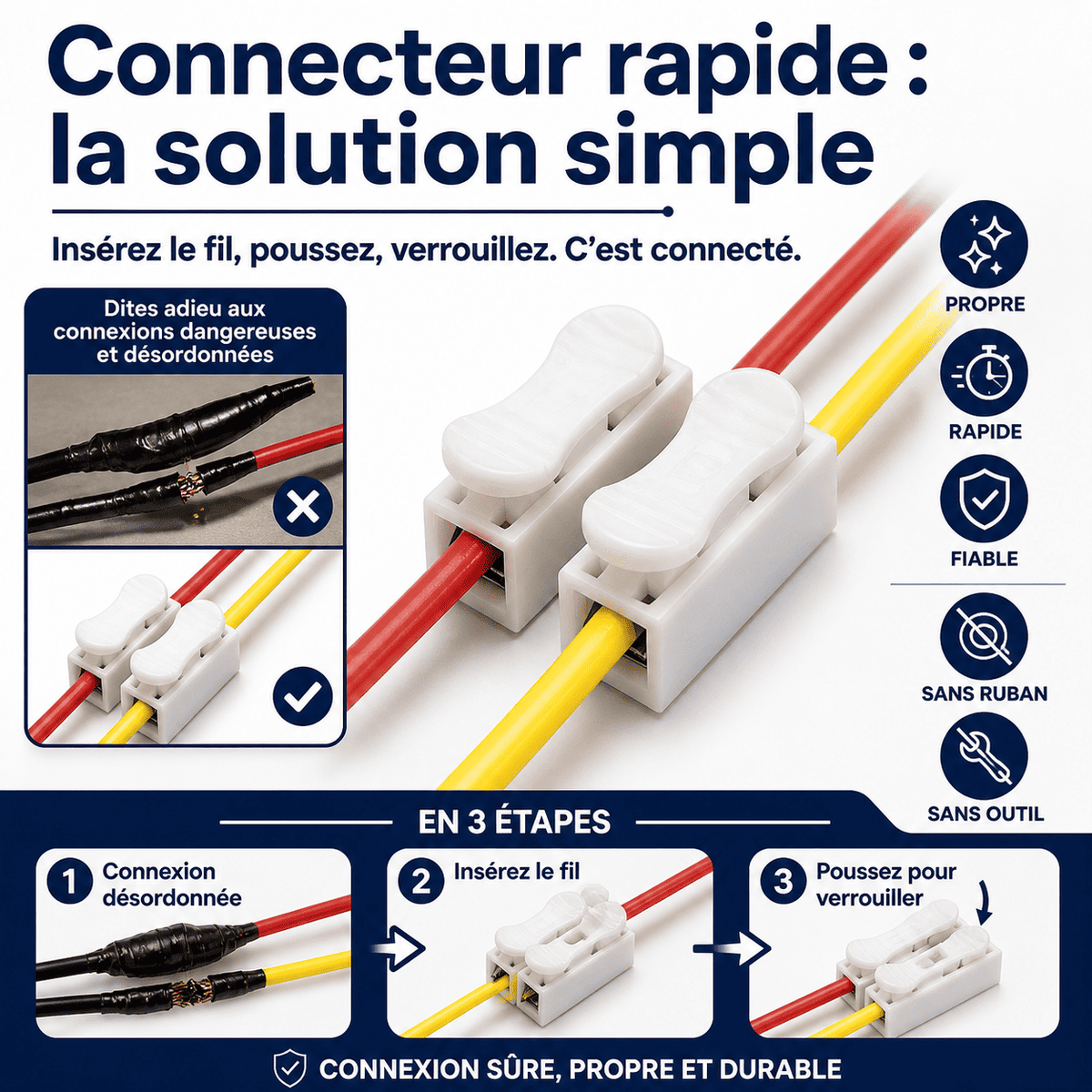 ⚡Connecteur de Câble à Poussoir Rapide