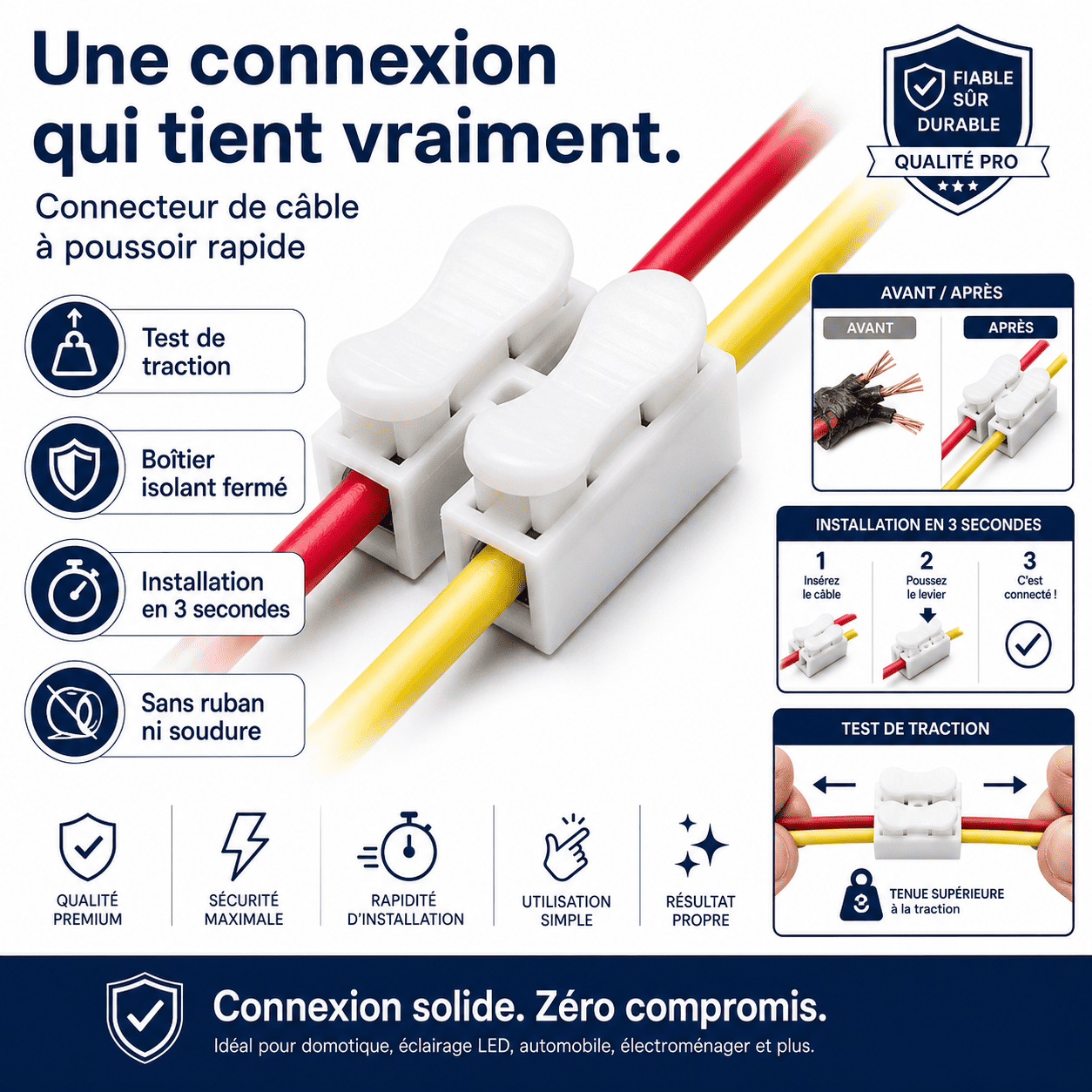 ⚡Connecteur de Câble à Poussoir Rapide