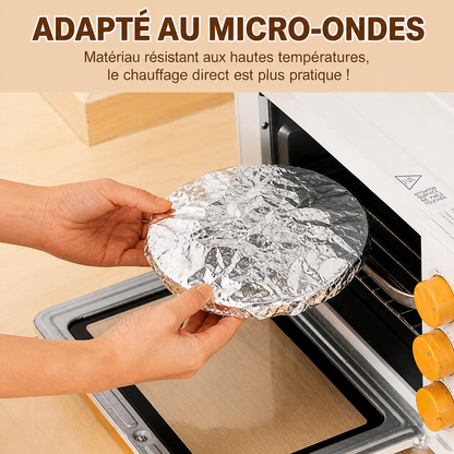 Couvercle Isolant en Feuille d’Aluminium – Garde les Plats Chauds, Compatible Micro-ondes & Réutilisable