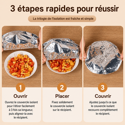 Couvercle Isolant en Feuille d’Aluminium – Garde les Plats Chauds, Compatible Micro-ondes & Réutilisable