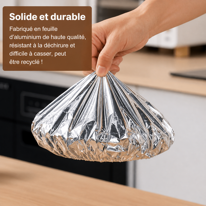 Couvercle Isolant en Feuille d’Aluminium – Garde les Plats Chauds, Compatible Micro-ondes & Réutilisable