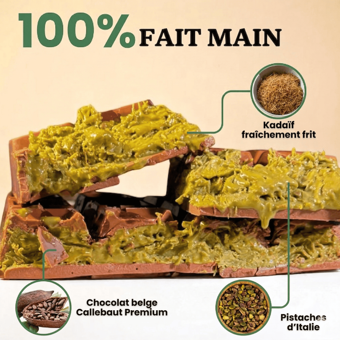 Barre de chocolat de luxe à la pistache  (200 g)