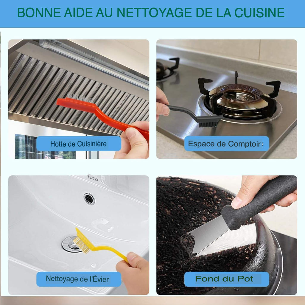 Lots de 11 brosses de nettoyage à poils durs pour cuisine, salle de bain, coin, joint, évier, tasse, théière, bouteille