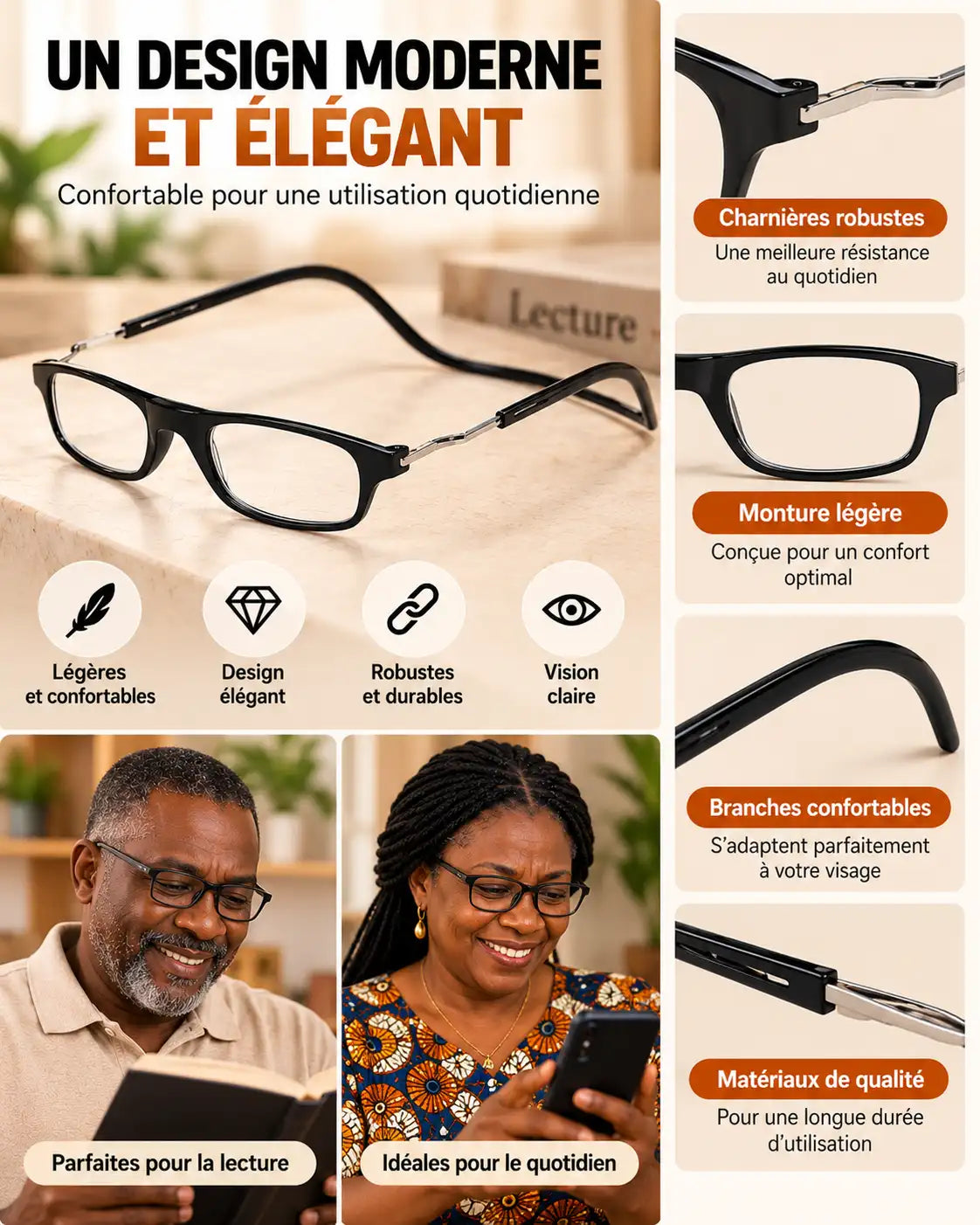 Lunettes de lecture magnétiques pliables  elles restent sur vous, vous ne les cherchez plus jamais