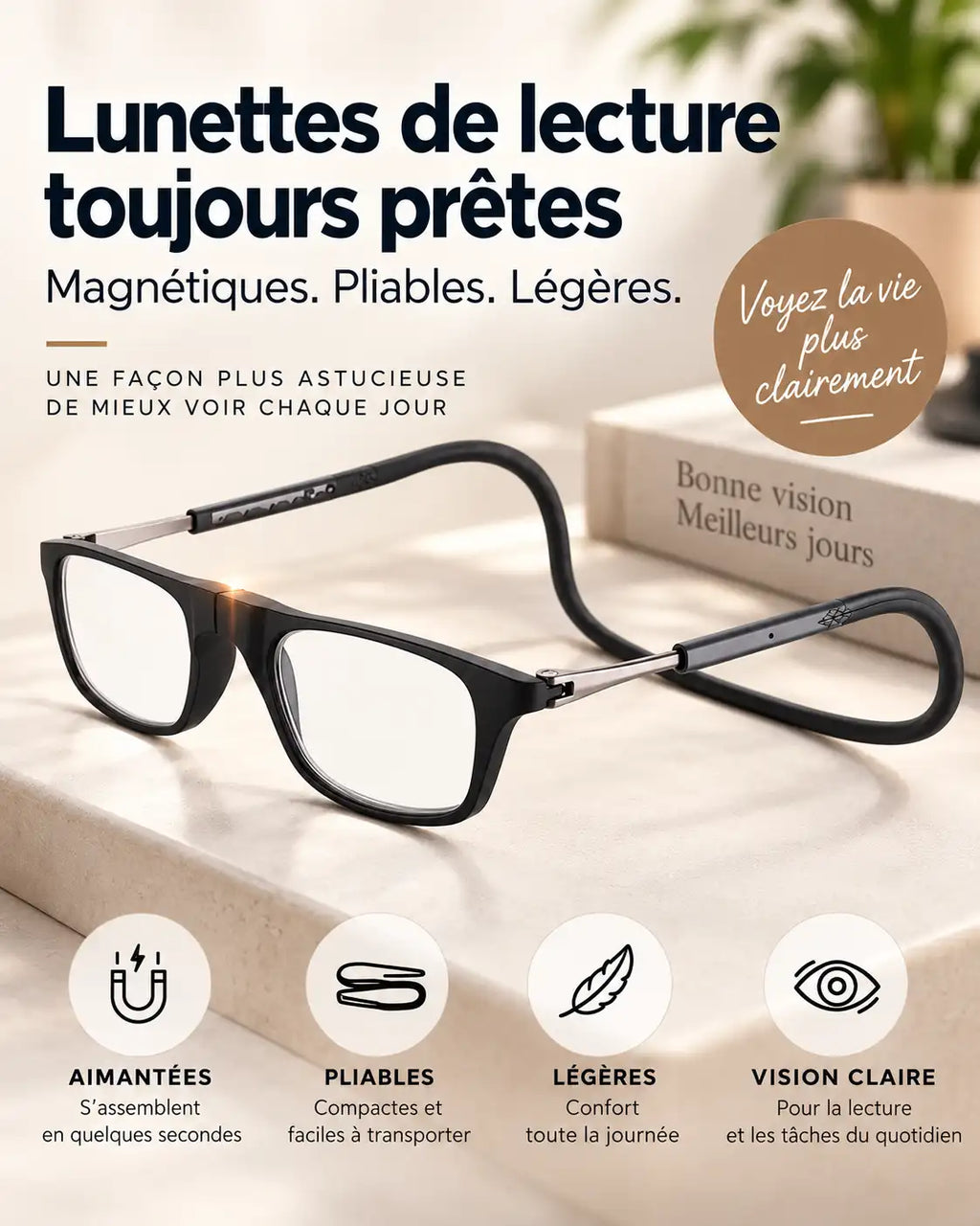 Lunettes de lecture magnétiques pliables  elles restent sur vous, vous ne les cherchez plus jamais