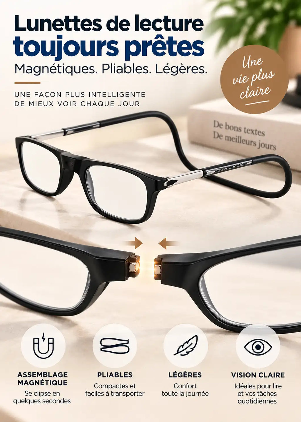 Lunettes de lecture magnétiques pliables  elles restent sur vous, vous ne les cherchez plus jamais