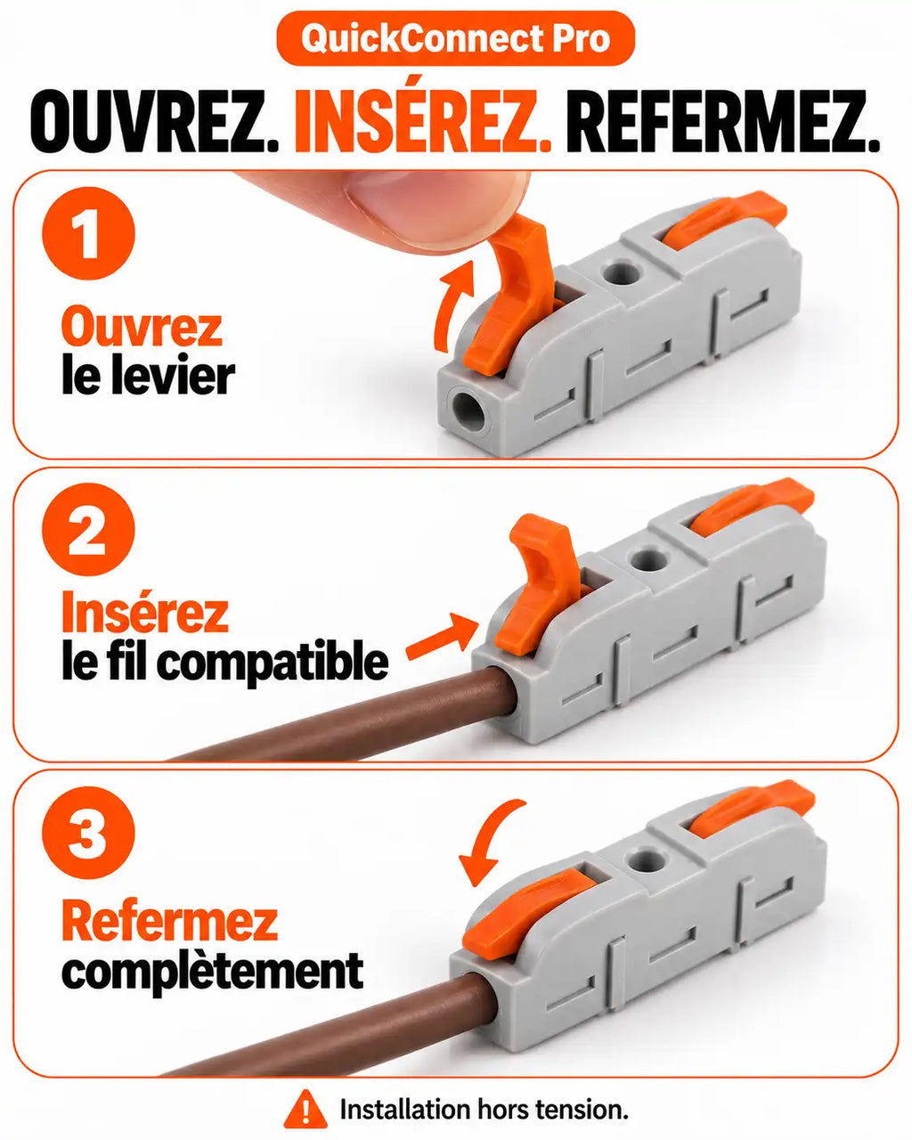 QuickConnect Pro  connecteurs universels électriques rapides à levier